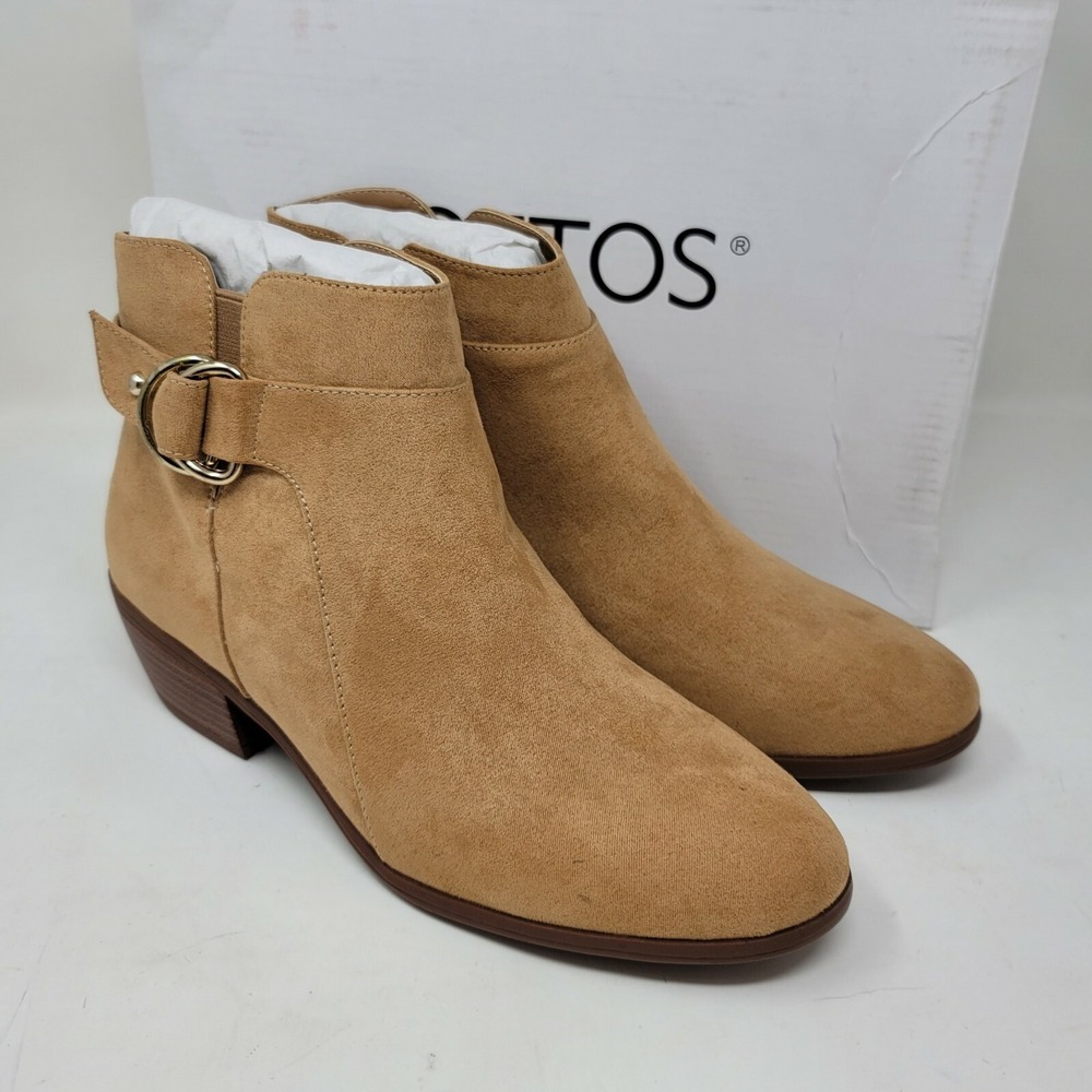 TOETOS Women's Ankle Boots Sz 8 M Boston-03 Tan Side Zip Buckle
